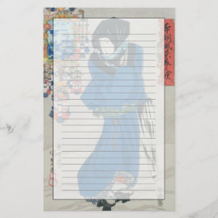 Japanische Frau im Schnee (Farbewoodblock Druck Briefpapier