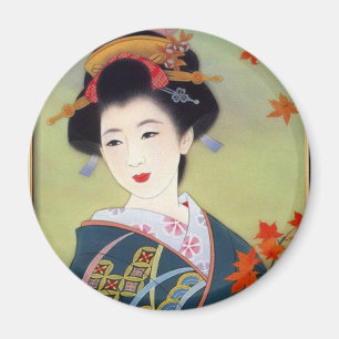 Japanische Frau in blauem Kimono Magnet