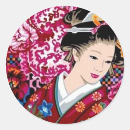 Japanische Frau in Kimono Runder Aufkleber