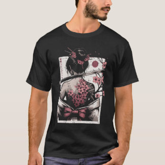 Japanische Frau Kirschblüten-Tattoo Kunst Geisha F T-Shirt