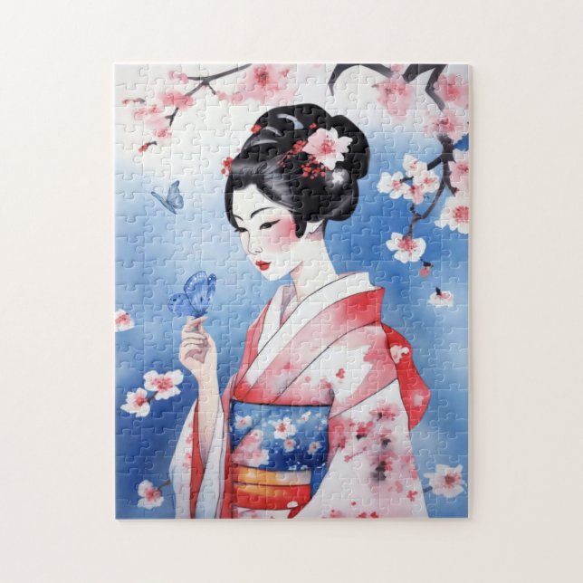 Japanische Frau mit blauem Schmetterling (Vertikal)