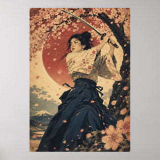Japanische Frau Roter Sonnenportraitposter  Poster
