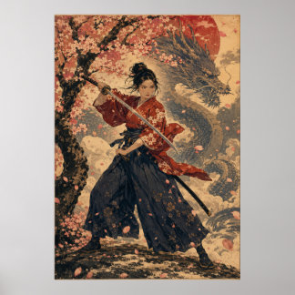 Japanische Frau Roter Sonnenportraitposter  Poster