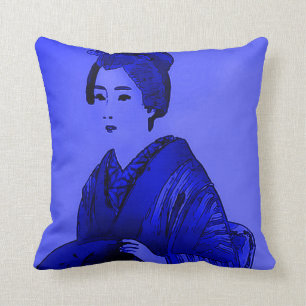 Japanische Frauen-blaues Kissen