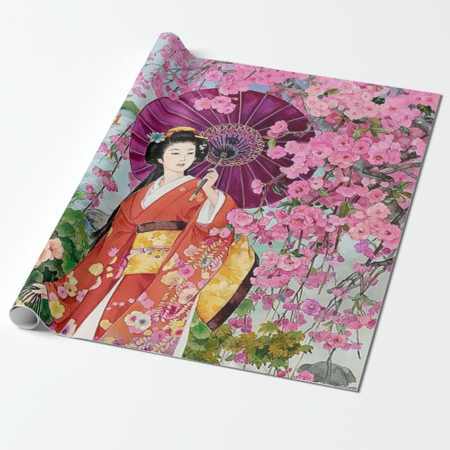 Japanische Frauen in Kimono - Duschvorhang Geschenkpapier (Ungerollt)