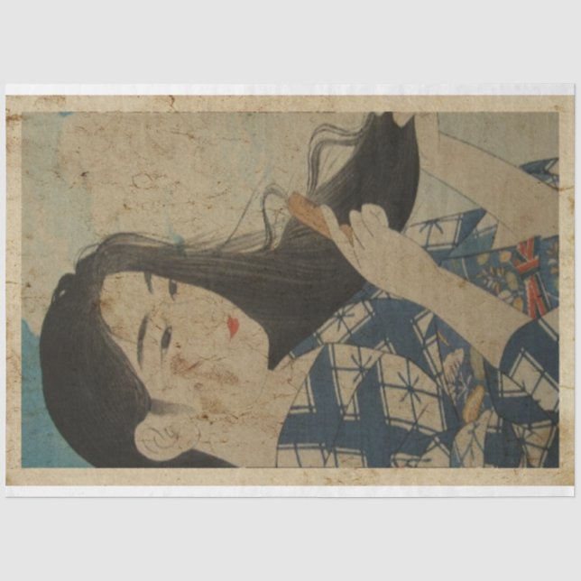 Japanische Frauen rauschen Haar Ukiyo Art Nr. 7 Seidenpapier (Vorderseite)