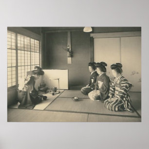 japanische Frauen sitzen auf einem Plakat auf dem 