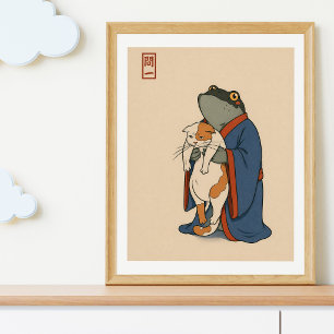 Japanische Frosch-Katze-Illustration   Ukiyoe-Stil Poster