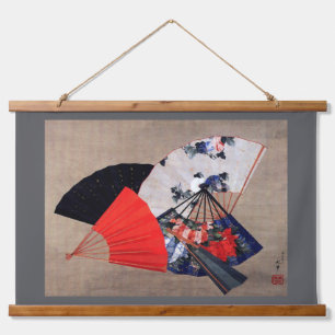 Japanische Fünf Fans, Hokusai, Ukiyoe Wandteppich Mit Holzrahmen