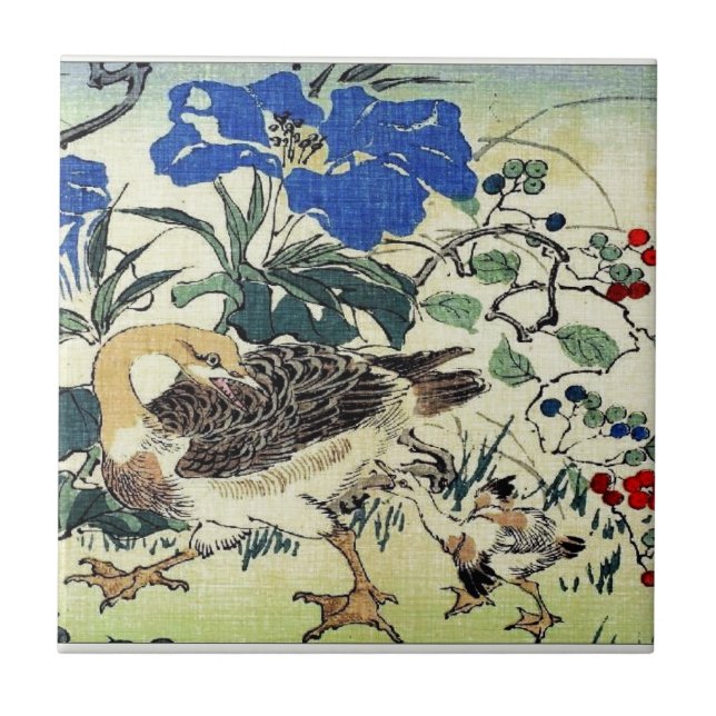 Japanische Gänse Woodblock Kunst Ukiyo-E Vintag Fliese (Vorderseite)