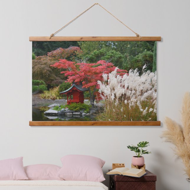 Japanische Garten Herbstlandschaft Wandteppich Mit Holzrahmen (Schlafzimmer)