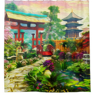 Japanische Garten-Pagode Kirschblüte und Duschvorhang