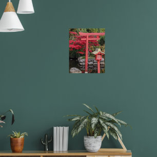 Japanische Gartengestaltung und rote Ahornblätter Poster