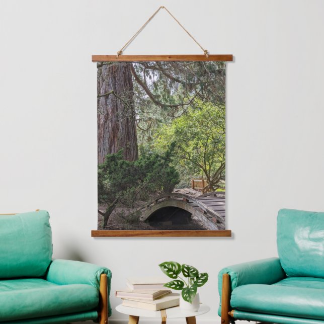 Japanische Gartenholzbrücke Wandteppich Mit Holzrahmen (Wohnzimmer)