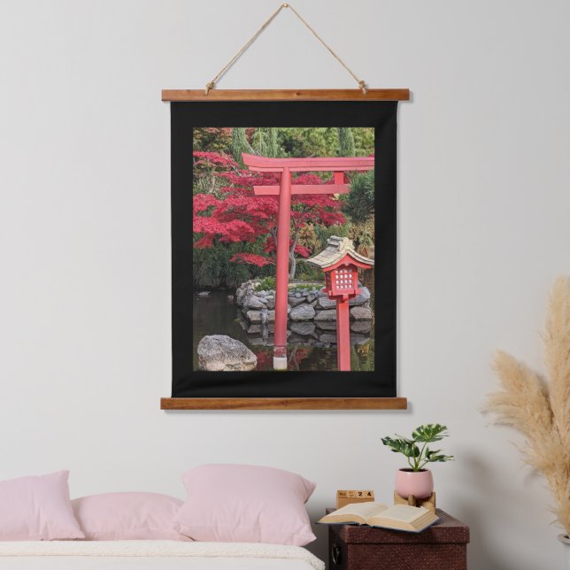Japanische Gartenstrukturen mit schwarzer Grenze Wandteppich Mit Holzrahmen (Schlafzimmer)
