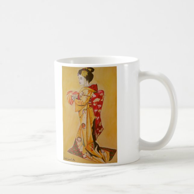 Japanische Geisha Aquarellmalerei Kaffeetasse (Rechts)