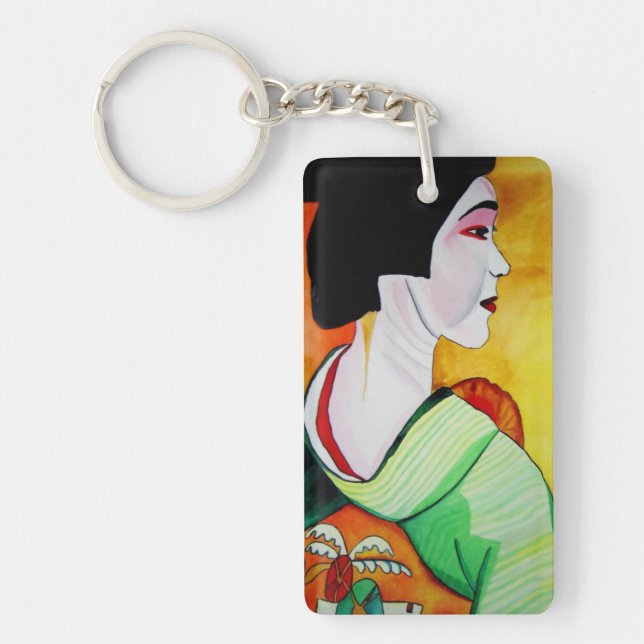 Japanische Geisha Aquarellmalerei Schlüsselanhänger (Vorderseite)