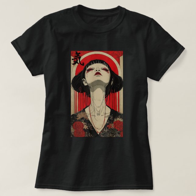 Japanische Geisha Art Kanji Tokyo Japan Hanami T-Shirt (Design vorne)