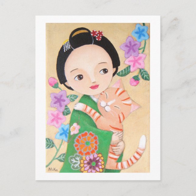 Japanische Geisha & Cat Post Card Postkarte (Vorderseite)
