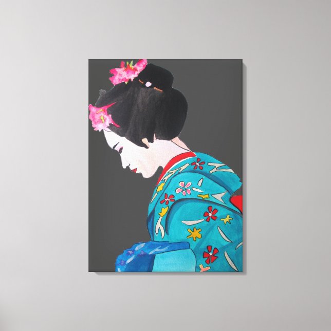 Japanische Geisha-Dame mit Cherry-Blüte Leinwanddruck (Vorderseite)