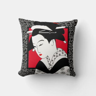 Japanische Geisha-Dame Schriftrolle Kissen