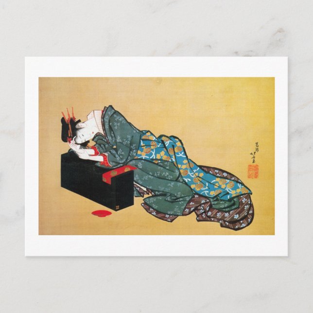 Japanische Geisha-Frau, Hokusai, Ukiyo-e Postkarte (Vorderseite)