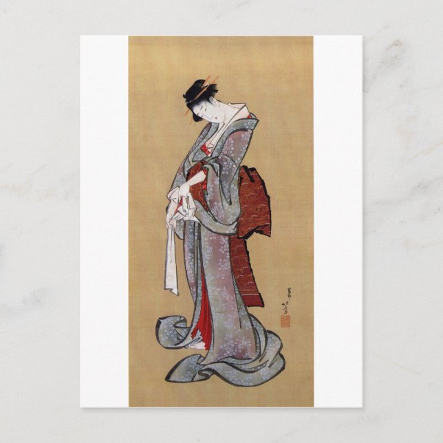 Japanische Geisha-Frau, Hokusai, Ukiyo-e Postkarte (Vorderseite)