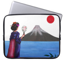 Japanische Geisha Girl, die Sonne und der Fuji-Ber