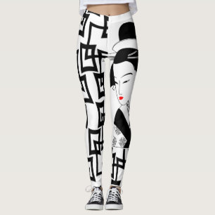 japanische geisha Girl Schwarz-weiße grafische Le Leggings