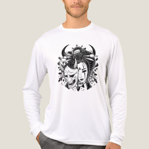 Japanische Geisha Hannya-Masken-Dämonen-Linienkuns Tri-Blend Shirt