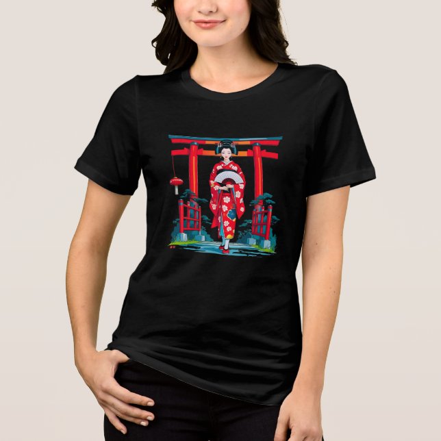 Japanische Geisha-Hemd Tri-Blend Shirt (Vorderseite)