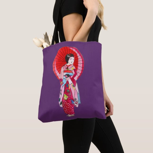 Japanische Geisha in der roten Kimonovorlagenkunst Tasche (Von Nahem)