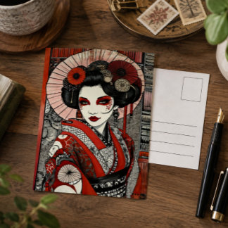 Japanische Geisha inspirierte Gothic-Kunst Rot Sch Postkarte