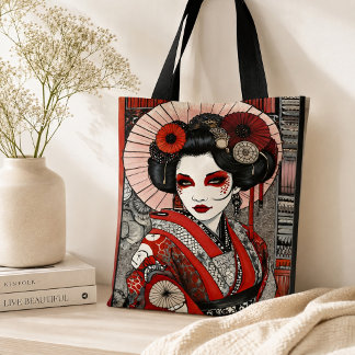 Japanische Geisha inspirierte gothische rot-schwar Tragetasche