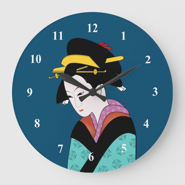 Japanische Geisha Kimono-niedliche Kunst Große Wanduhr (Vorderseite)