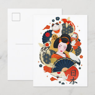 Japanische Geisha-Kunst-Illustration Reise Postkarte