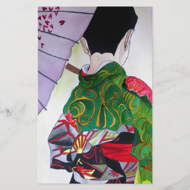 Japanische Geisha-Kunst mit Kimono und Schirm Briefpapier (Vorderseite)