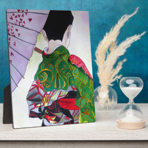 Japanische Geisha-Kunst mit Kimono und Schirm Fotoplatte