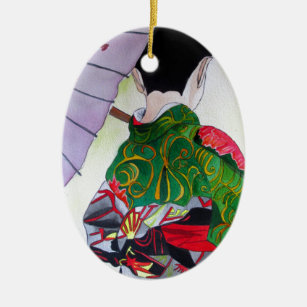 Japanische Geisha-Kunst mit Kimono und Schirm Keramikornament