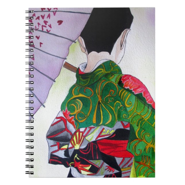 Japanische Geisha-Kunst mit Kimono und Schirm Notizblock (Vorderseite)