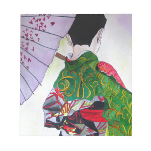 Japanische Geisha-Kunst mit Kimono und Schirm Notizblock