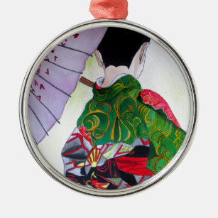 Japanische Geisha-Kunst mit Kimono und Schirm Ornament Aus Metall