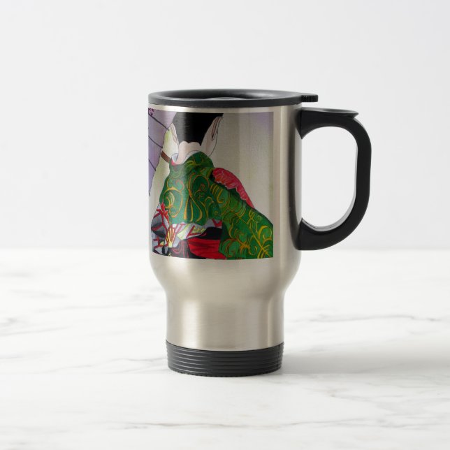 Japanische Geisha-Kunst mit Kimono und Schirm Reisebecher (Rechts)
