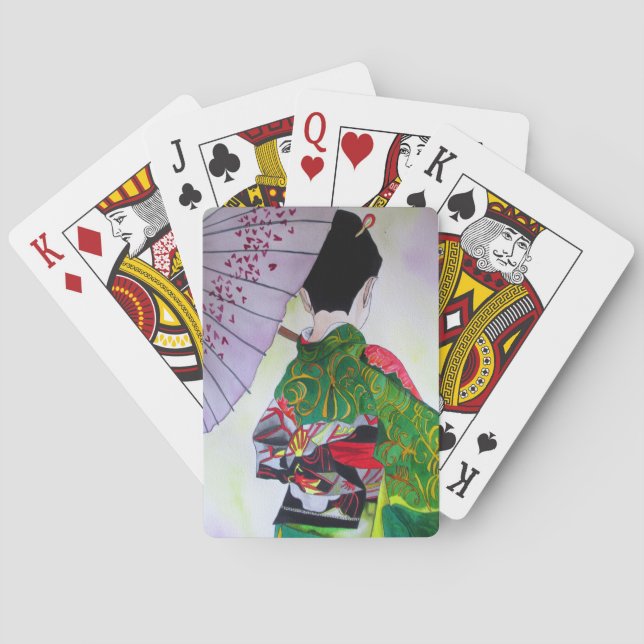 Japanische Geisha-Kunst mit Kimono und Schirm Spielkarten (Rückseite)