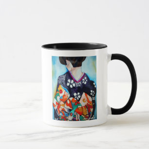 Japanische Geisha mit blauer Kimono-Originalkunst Tasse