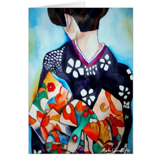 Japanische Geisha mit blauer Kimonovorlagenkunst (Vorne)
