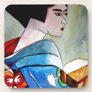 Japanische Geisha mit Blue Kimono Originalkunst Getränkeuntersetzer