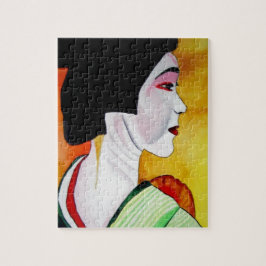 Japanische Geisha mit grüner Kimono-Originalkunst