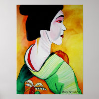 Japanische Geisha mit grüner Kimono-Originalkunst