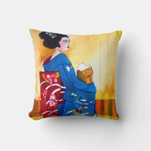 Japanische Geisha mit Kimono und obi dekoriert Kissen